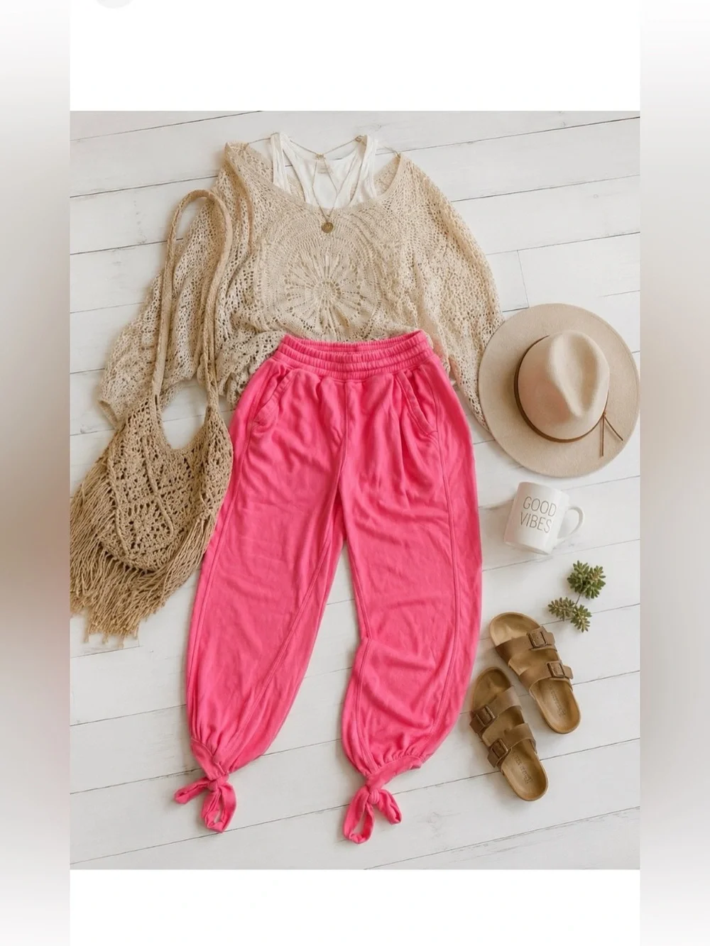 FREE PEOPLE MOVEMENT Hot Pink Boho Strappy Sweatpants Size Small